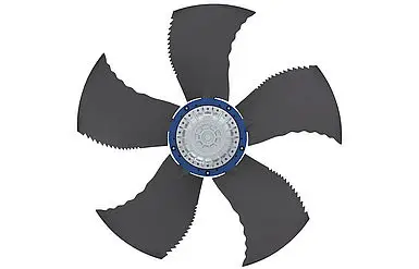 blue biomimetically designed axial fan FE3owlet with AC motor frontal view