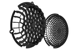 ZAflow air flow grid for centrifugal fans big and small next to each other 45 degrees rotated