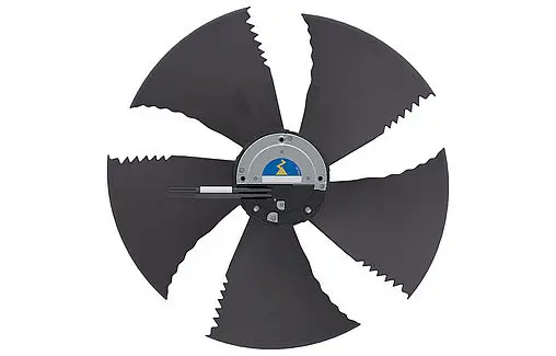 black biomimetically designed axial fan FE3owlet with ECblue motor frontal view