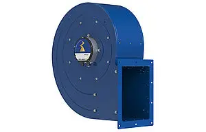 centrifugal fan ZAsilo RG31Z with blue housing and ECblue Motor frontal view 45 degrees rotated